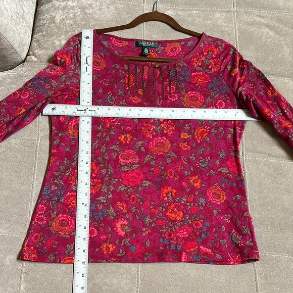 Lauren Ralph Lauren Floral 3/4 Sleeve Blouse in Red and Pink - Picture 3 of 9